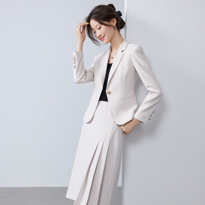 Women's Suit Set With Skirt Midi Length Polyester Satin Office Lady Full Sleeve Anti-Wrinkle Two Piece Set - Product Image 4