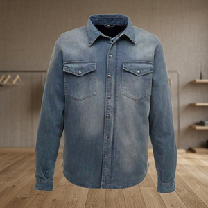 Chemise en jean vintage pour homme à manches longues, col rabattu, respirante, protection Kevlar pour moto - Product Image 2