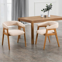 Chaises de salle à manger en tissu d'ameublement en lin crème moderne avec pieds en bois élégants pour la cuisine ou l'hôtel