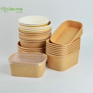 Récipient alimentaire rectangulaire personnalisé de 24 oz en kraft blanc pour le déjeuner bol à salade bol carré en papier avec couvercle transparent bol compostable - Product Image 1