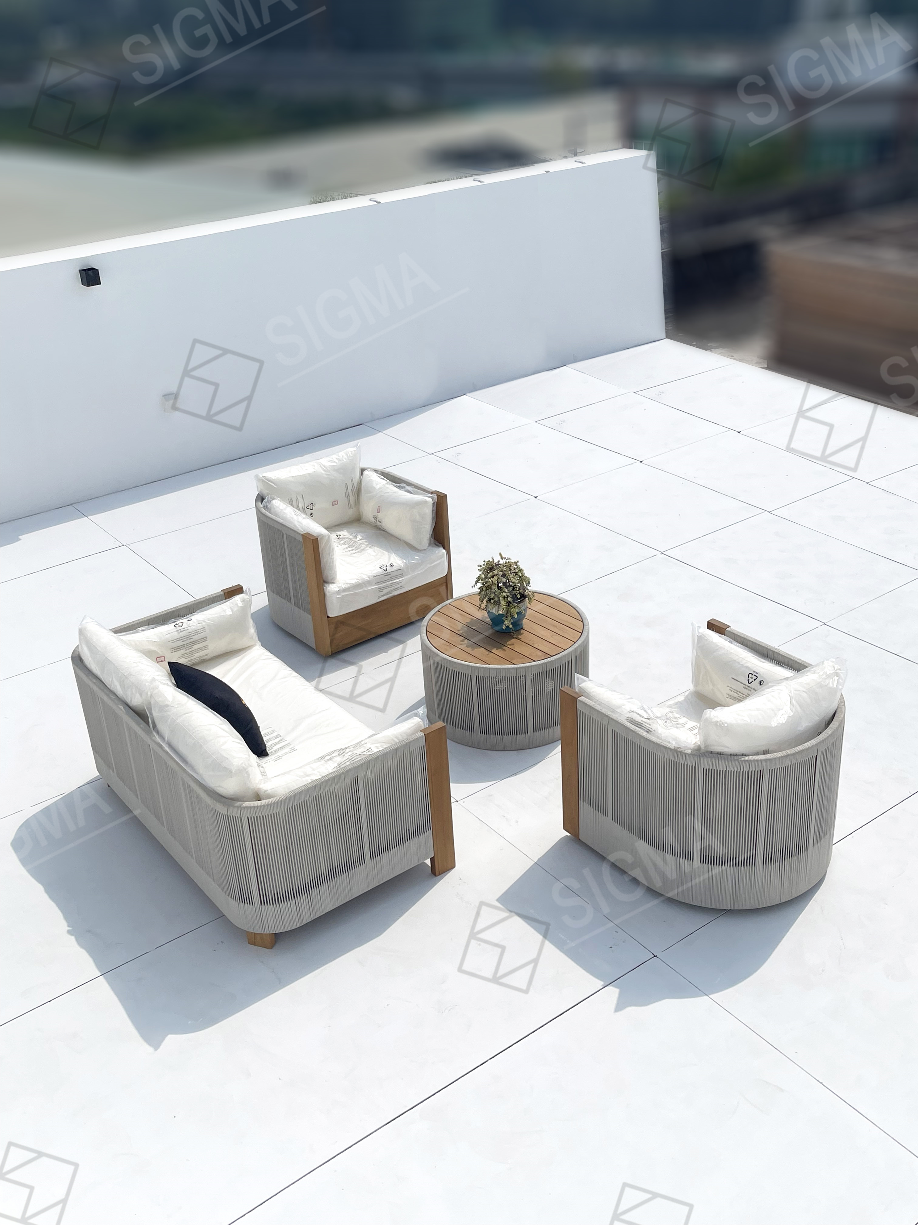 Modern New Design Luxury Outdoor Furniture Set Teak Wood Frame Comfortable All Weather Rope Garden Single Sofa