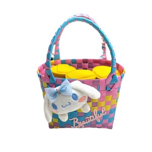 New Style Open Plastic Woven Strapless Bag <strong>Small</strong> Square Women's Handbag Gift <strong>Basket</strong> Children's Bag with Knitted Patchwork - Product Image 5