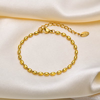 Nouveau bracelet minimaliste de créateur en acier inoxydable plaqué or 2/3/5 mm, réglable, avec perles de riz et d'olive, pour femmes