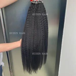 Alta calidad al por mayor color natural 100% crudo Remy virgen brasileño indio rizado recto microlink extensión del pelo