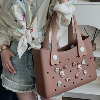 Sac de plage en EVA personnalisé avec logo, deux poignées, pliable, couleur bonbon, avec breloques en silicone, insert en pompon, perles et diamants – Vente en gros