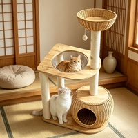 PAIPET Arbre à chat multi-niveaux style japonais durable en osier, avec capsule spatiale en acrylique, gamelle, poteaux en sisal et grotte, vente en gros, personnalisable
