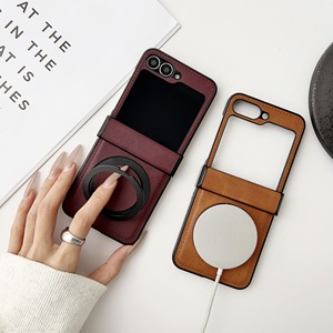 Funda de lujo para <span class=keywords><strong>Samsung</strong></span> <span class=keywords><strong>Z</strong></span> <span class=keywords><strong>Flip</strong></span> 7 6 5 4 <span class=keywords><strong>3</strong></span>, funda móvil de plástico duro con textura de cuero Pu con soporte magnético de Metal incluido para teléfono - Product Image 2