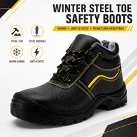 Bottes de sécurité hiver EN ISO 20345 S1P à embout d'acier, antistatiques, résistantes à la perforation, en cuir de vachette, doublure chaude, double construction