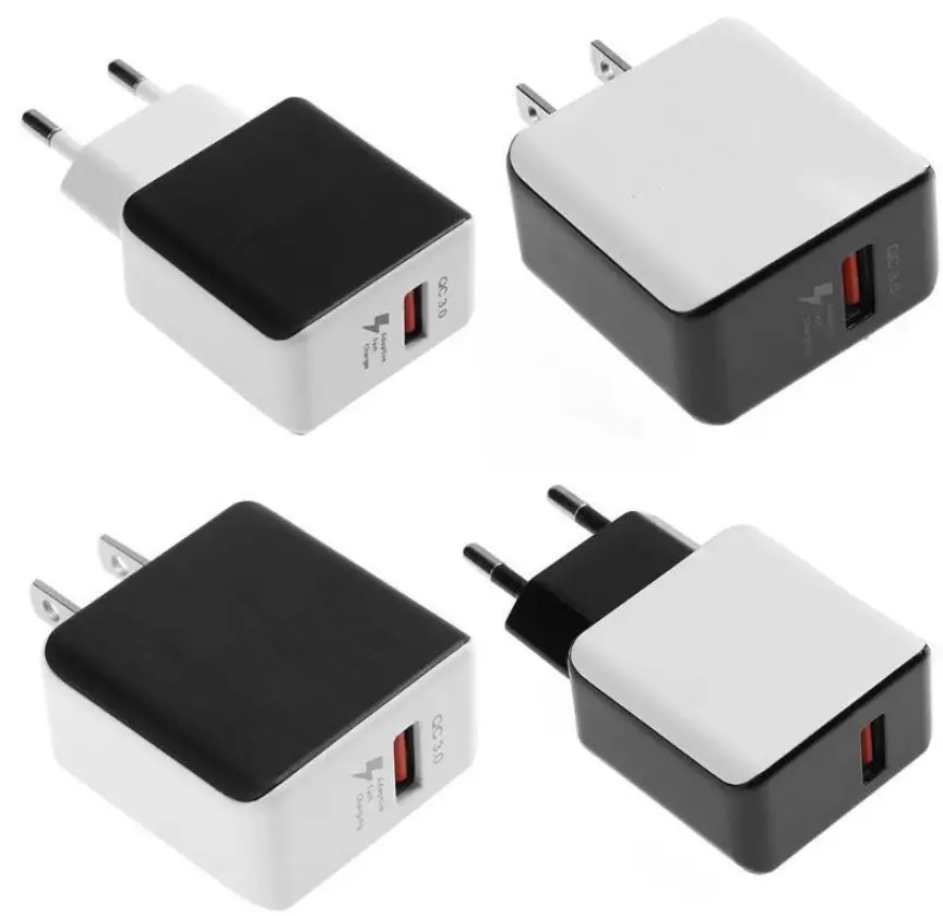 US EU Plug QC3.0 Charger 5V 3A Fast Charging Brush Finish Surface USB Wall Charger