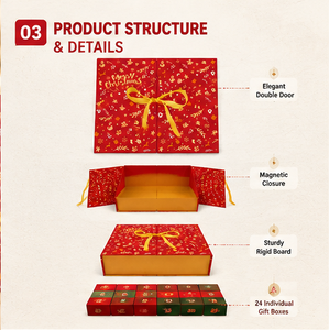 Boîte cadeau de Noël rouge avec 24 compartiments, ruban doré, papier artistique pour chocolats, jouets, surprises de Noël, boîte de calendrier de l'avent - Product Image 4