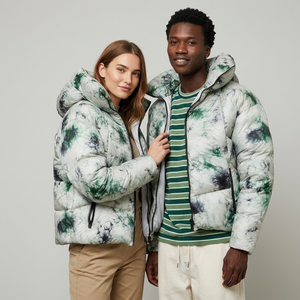 Unisex Tie Dye Puffer <b>Jacket</b> Hooded Windproof <b>Winter</b> Coat Regular Fit Polyester Wadding Casual Style - Product Image 1