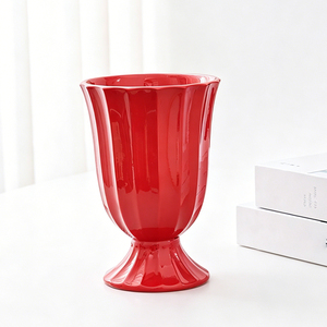 Nouveaux pots à fleurs en céramique <span class=keywords><strong>rouge</strong></span>, grands et modernes, décorés en relief, <span class=keywords><strong>sur</strong></span> <span class=keywords><strong>pied</strong></span> haut, pour la décoration de la pièce et de la table à manger - Product Image 2