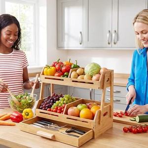 Étagère de rangement de cuisine en bois à 3 niveaux, organisateur de fruits et légumes, solution de rangement multifonctionnelle pour le bureau - Product Image 1
