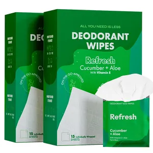 Lenços umedecidos desodorantes e antitranspirantes biodegradáveis para axilas com logotipo personalizado, embrulhados individualmente - Product Image 1