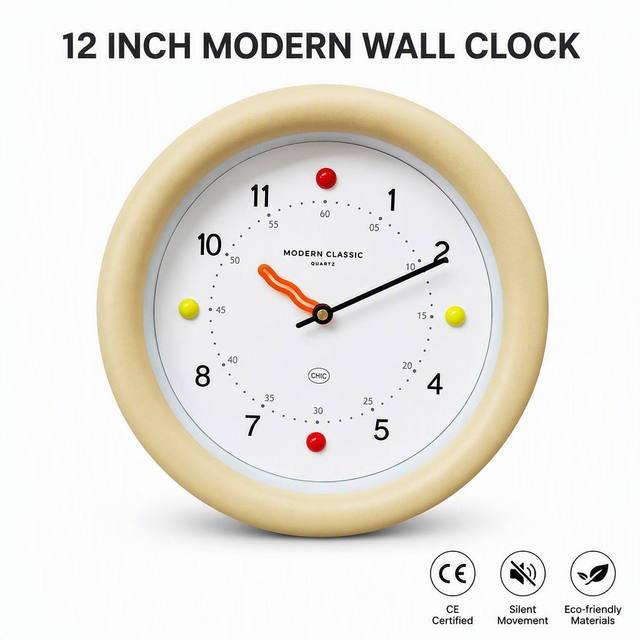 Original Design Modern Simple Plastic Silent Custom Fashion Clock Cream Nordic Style Wall Clock for Living Room