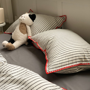 Ensemble de literie classique rayé en coton lavé 4 pièces, housse de couette 100% coton pur pour la chambre à coucher - Product Image 3