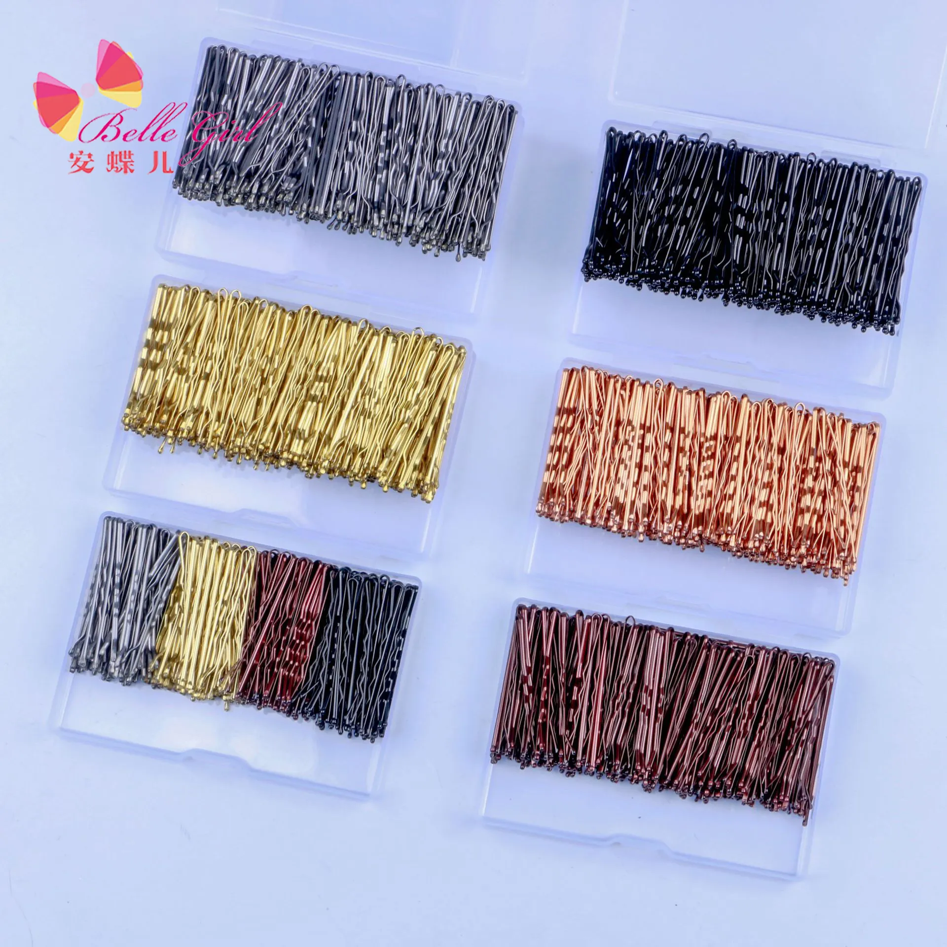 BELLEGIRL factory box package manopole per capelli in oro francese base 200 pezzi a forma di U bobby clip per capelli sottili forcine per capelli per la decorazione