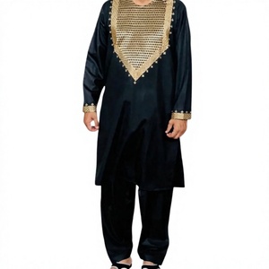 Midnight Blue Men Afghani <b>Dress</b> Solid/Floral Front Perahan Tunban Traditional Islamic Wear Pashtun <b>Eid</b> Salwar Kameez Plus Size - Product Image 2