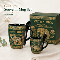 Ensemble de tasses en céramique souvenirs d'Afrique du Sud, motif mosaïque de fleurs Protea, pour tasse à café avec cuillère et boîte, personnalisation OEM ODM, vente en gros