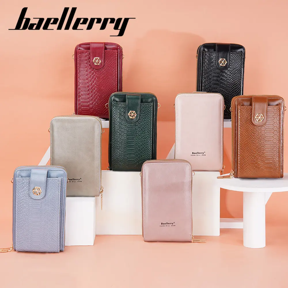 Baellerry Kleine Bruine Crossbody Telefoon Portemonnee Slang Patroon Pu Lederen Dubbele Rits Vrouwen Kleine Messenger Schoudertas Geld Tas