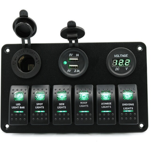 עמיד למים ימי סירת נדנדה מתג פנל 5 כנופיית WithDual USB חריץ שקע 3.1A מד מתח כחול LED אור לרכב Rv כלי רכב - Product Image 6