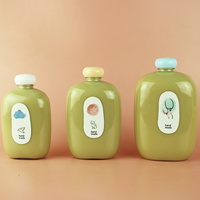Botella de Bebidas Ovalada Plana de Grado Alimenticio de 250 ml, 350 ml, 500 ml, Botella de Licor de Forma Redonda con Tapa Redonda para Vino de Frutas y Jugos