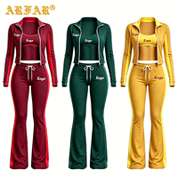 Ensemble 3 pièces automne 2026 pour femme : veste coupe-vent color block personnalisée, pantalon de survêtement et brassière, survêtement de jogging pour femme