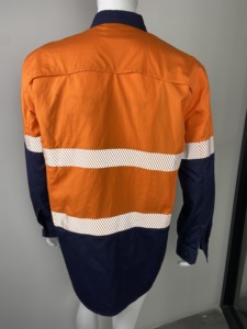 Men's Spring Work Wear High Visibility HiVis Scotchlite Two Tone 100% Cotton Twill Anti-Wrinkle <strong>Flame</strong> Retardant FR Long <strong>Shirt</strong> - Product Image 3