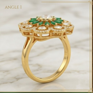 925 Silver Emerald Kundan Floral <b>Ring</b> <b>Gold</b> Adjustable Statement Jewelry for Women Party Wear Fashion Women Wedding Jewelry - Product Image 2