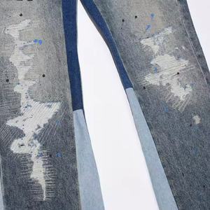 Stile Streetwear Y2K decorazione con bottoni a vita media svasati Jeans <span class=keywords><strong>da</strong></span> <span class=keywords><strong>uomo</strong></span> Slim Fit <span class=keywords><strong>pantaloni</strong></span> a zampa di elefante in Denim - Product Image 3