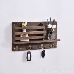 Wooden Key Wall Holder Rectangle Charcoal Color Wall Mounted Type Entryway <b>Storage</b> Rack With Hooks For Keys And Small Items - Product Image 3