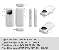 PD 22,5 W Pantalla digital Carga rápida Banco de energía Ultra Mini Banco de energía 10000mAh Carga súper rápida con cables integrados