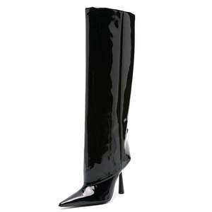 Women Solid Pants Long Boots <b>High</b> Heels Pointy Toe Sexy <b>Knee</b> <b>High</b> Booties Overlay on Stiletto Shoes - Product Image 4