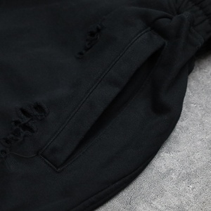 Ensemble t-shirt et short déchiré pour homme, style vintage délavé, avec logo personnalisé, noir, décontracté, pour l'été - Product Image 5