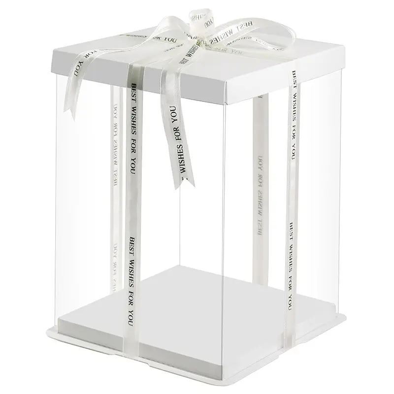 Luxus benutzer definierte Logo weiß klar rund quadratisch hoch transparente Kuchen box PET PVC Kunststoff Hochzeit Geburtstags feier Geschenk box
