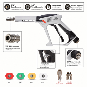 Ensemble de pistolet de lavage haute pression avec 4 buses, connecteur rapide 1/4'', filetage 3/8'', pistolet à gâchette pour le nettoyage de voitures - Product Image 3