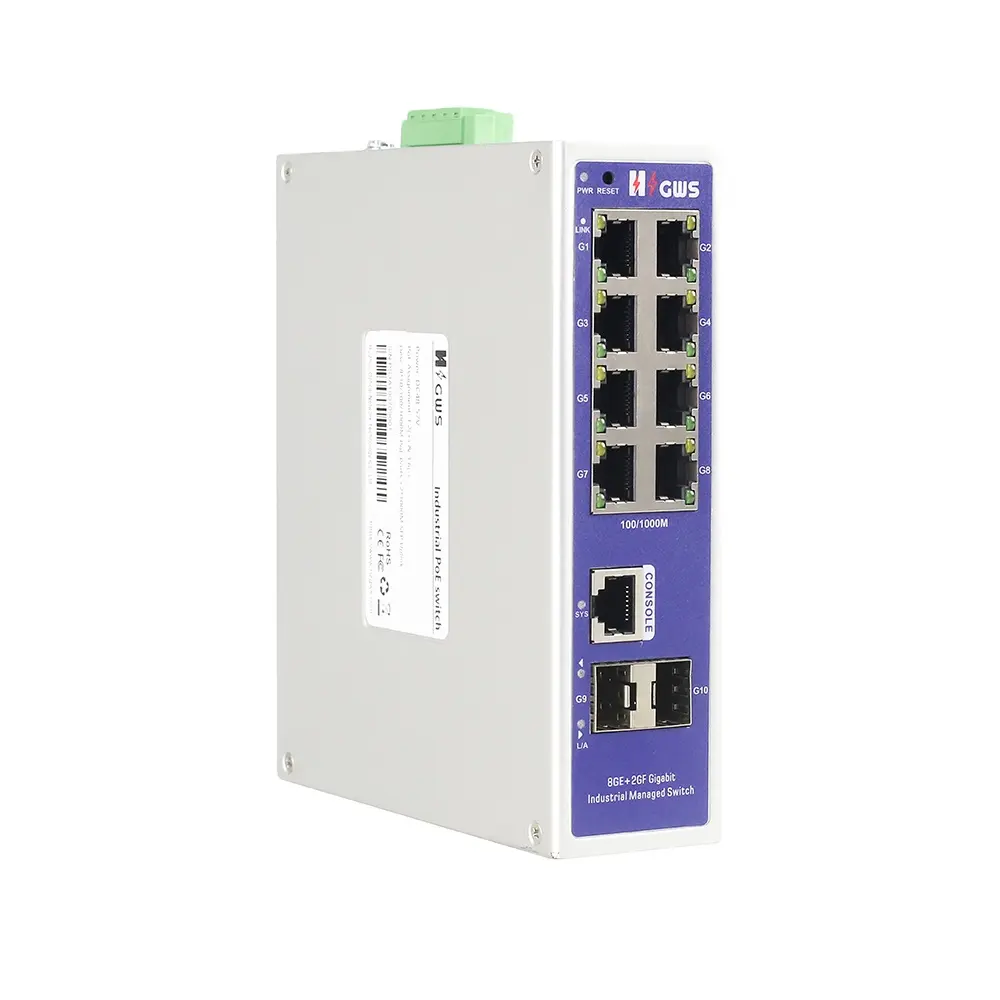 GWS-IPS5010FM terkelola 10-port Gigabit dengan 2 port SFP Industrial Din-Rail Ethernet Fiber port mendukung jaringan VLAN ERPS Ring