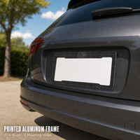 Support de plaque d'immatriculation en métal, cadre pour plaque de voiture, icône de volant en graphite, impression personnalisée en aluminium pour voiture