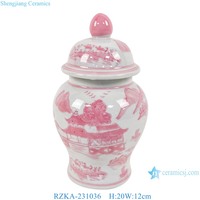 RZKA-231033 rouge et blanc paysage chinois maison motif bocaux à couvercle en céramique vase à fleurs