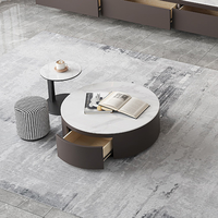 Meubles de salon modernes et luxueux, table basse ronde extensible, ensemble de 3 tables basses Habesha, bois massif, plateau en pierre, respectueux de l'environnement