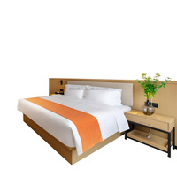 Juego de Dormitorio Moderno y Ecológico para Hotel, con Base de Cama de Plataforma, Panel de MDF, Cabecera y Mesita de Noche, Estructura de Madera, para Apartamento