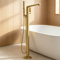 Robinet de baignoire sur pied WEIHAO en laiton brossé doré non revêtu, mitigeur de bain à levier unique avec douchette à main, ensemble combiné
