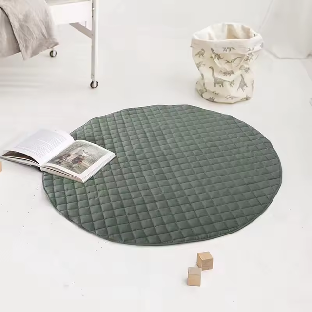 Washable Quilted French Linen Baby Play Mat with Non-toxic Polyester Eco-friendly Quilted Play Mats for Infants Baby