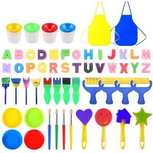 Kit de tampons et pinceaux éponge DIY personnalisés pour enfants, avec manche en plastique et poils en soie, outil de peinture - Product Image 1