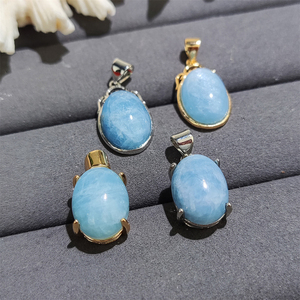 <span class=keywords><strong>Collana</strong></span> di pietre preziose fatta a mano da donna in <span class=keywords><strong>acquamarina</strong></span> Cabochon placcato in oro 18K con ciondolo in argento acquatico - Product Image 6