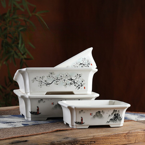 <span class=keywords><strong>Pot</strong></span> en céramique blanche émaillée fait main de qualité supérieure avec impression décorative, grand <span class=keywords><strong>pot</strong></span> de bureau chinois moderne pour bonsaï vert - Product Image 5