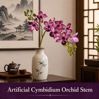 Batang Anggrek Buatan HG Warna Pink Ungu, Bunga Phalaenopsis Sutra Imitasi untuk Vas Pernikahan, Dekorasi Rumah, Grosir
