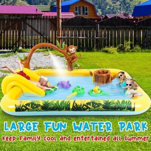 Inflatable Play Center Swimming Pool Animal Sprinkler <b>Toy</b> with Base Pool Slide <b>Monkey</b> Tree Stump for Kids Garden Backyard - Product Image 4