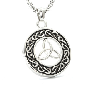 Collar con Colgante Redondo, Cadena Plateada Negra, Diseño de Nudo Celta, Joyería Religiosa Cristiana, Regalo para Hombres, Mujeres, Parejas, Estudiantes - Product Image 1