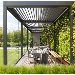 Motorlu Alüminyum Biyoklimatik Pergola, LED Işıklar, Panjurlu Çatı, Cam Sürgülü Kapılar ile Teras veya Bahçe İçin Özelleştirilmiş Boyutlarda - Product Image 5